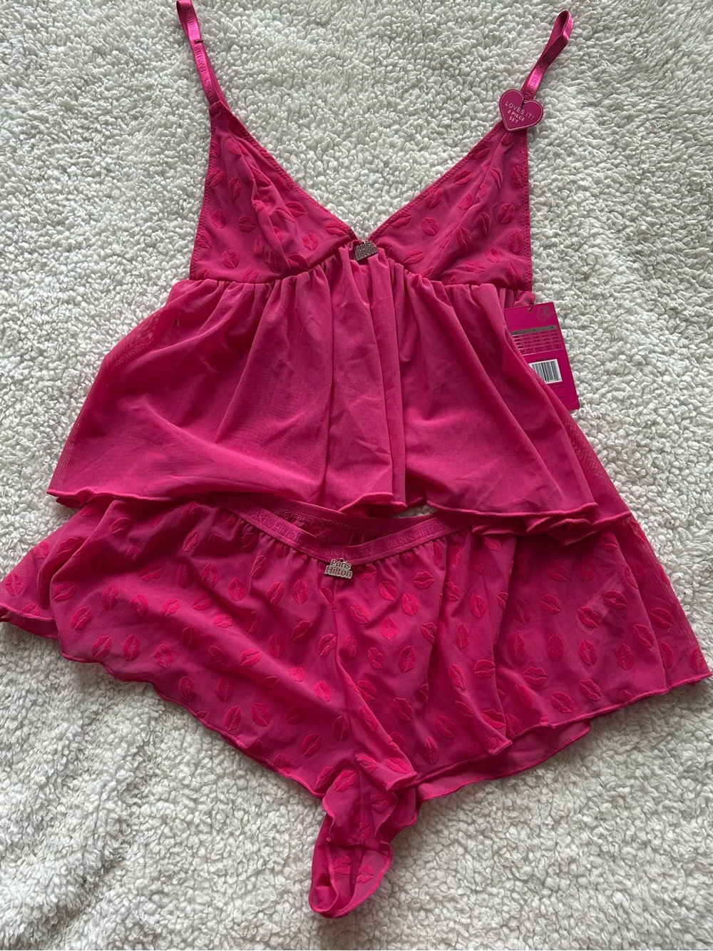 Paris Hilton Hot Pink Lace-Trim Pajama Set